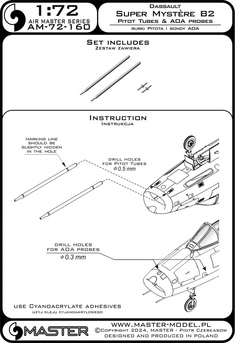 Master AM-72-160 Dassault Super Mystère B2 - Tubes Pitot et sondes d&amp;#39;angle d&amp;#39;attaque 1/72 – image 3