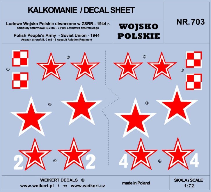 Weikert Decals DEC703 Wojsko Polskie - samoloty szturmowe Ił2M3 - 3 Pułk Lotnictwa Szturmowego - część 1 1/72