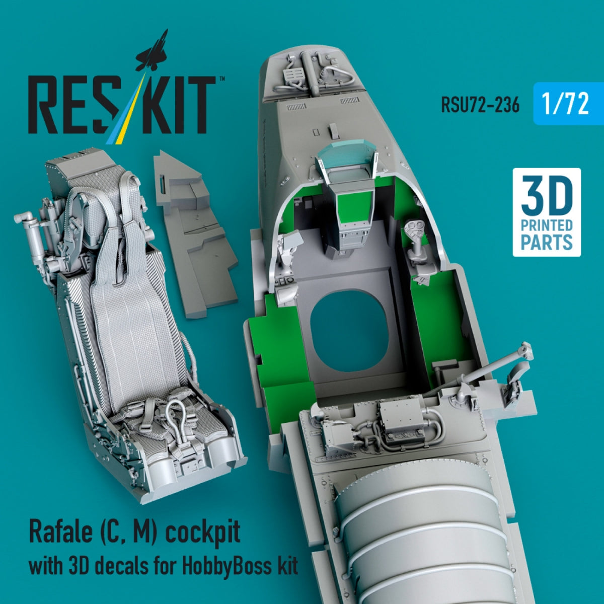 RESKIT RSU72-236 Rafale (C, M) cockpit with 3D decals for HobbyBoss kit (3D Printed) 1/72 – zdjęcie 3
