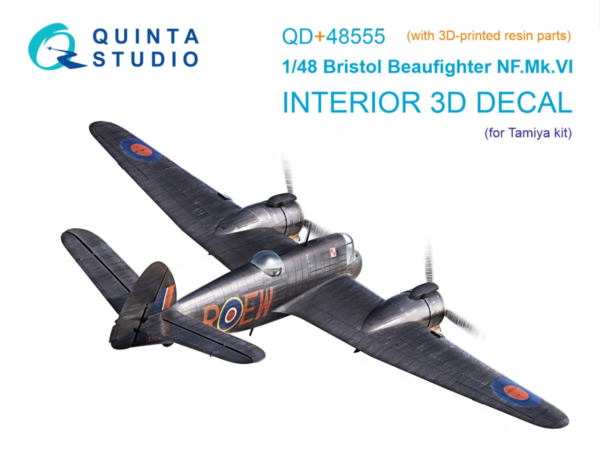 Quinta Studio QD+48555 Bristol Beaufighter NF.Mk.VI 3D-Printed &amp;amp; coloured Interior on decal paper (Tamiya) (with 3D-printed resin parts) 1/48