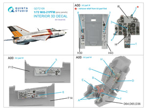 Quinta Studio QD72109 MiG-21PFM Gray panels 3D-Printed &amp;amp; coloured Interior on decal paper (Eduard) 1/72 – immagine 2
