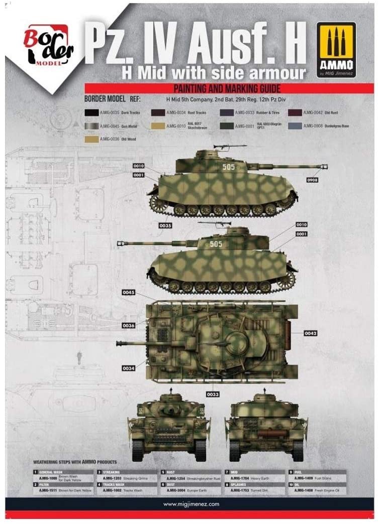 Border Model BD0108H Pz.IV Ausf.HH Mid w/Side Armor H Masking Sheet 2nd Armored Team 29th Regiment Battalion 5th Squadron 1/35