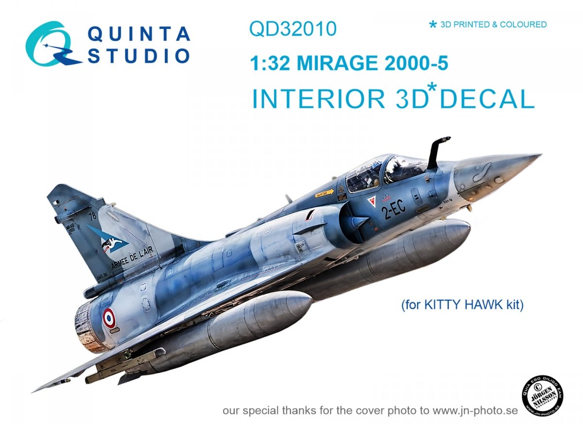 Intérieur imprimé en 3D et coloré sur papier décalcomanie Quinta Studio QD32010 Mirage 2000-5 (pour maquette Kitty Hawk) 1/32