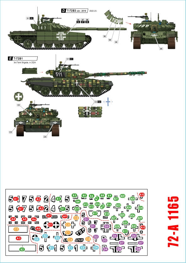 Star Decals 72-A1165 War in Ukraine 22 Ukrainian T-72B1 and T-72B3 1/72 – Bild 2