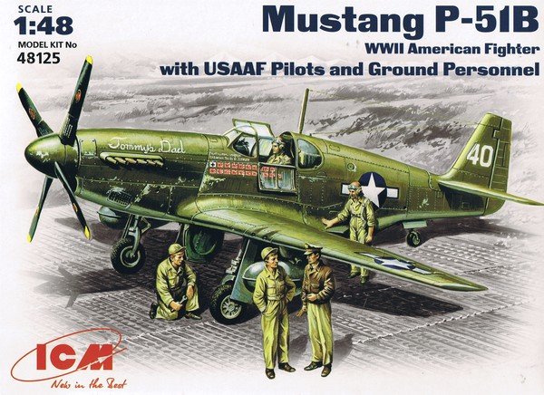 Maquette ICM 48125 North American Mustang P-51B Chasseur américain de la Seconde Guerre mondiale avec pilotes et personnel au sol de l&amp;#39;US Air Force (1/48)