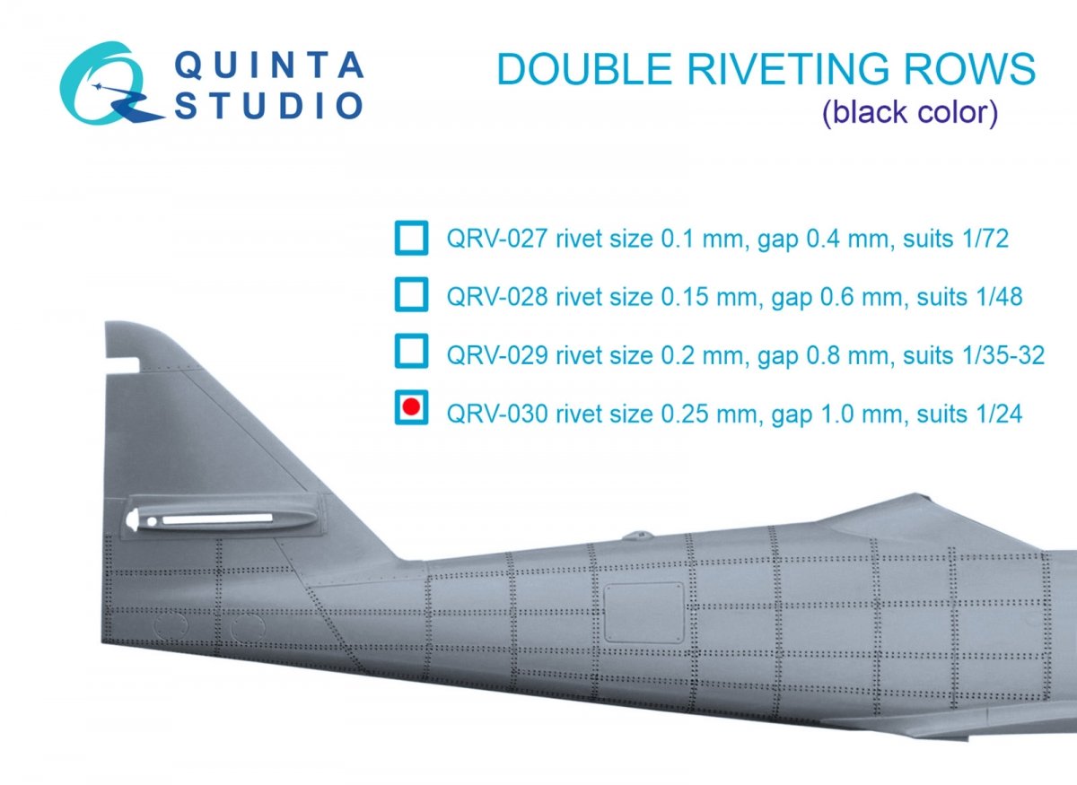 Rangées de rivets doubles Quinta Studio QRV-030 (taille des rivets : 0,25 mm, écartement : 1,0 mm, convient à l’échelle 1/24), couleur noire, longueur totale : 5,8 m / 19 pi