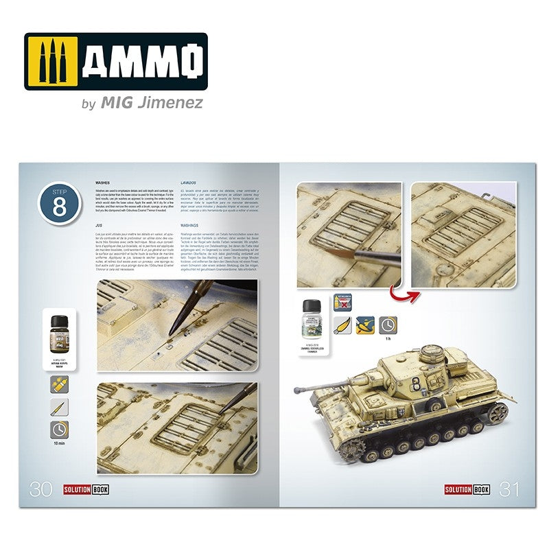 AMMO of Mig Jimenez 6602 SOLUTION BOOK 19 - How to Paint WWII German D.A.K .Vehicles (English, Castellano, Francais, Deutsch) – Bild 2