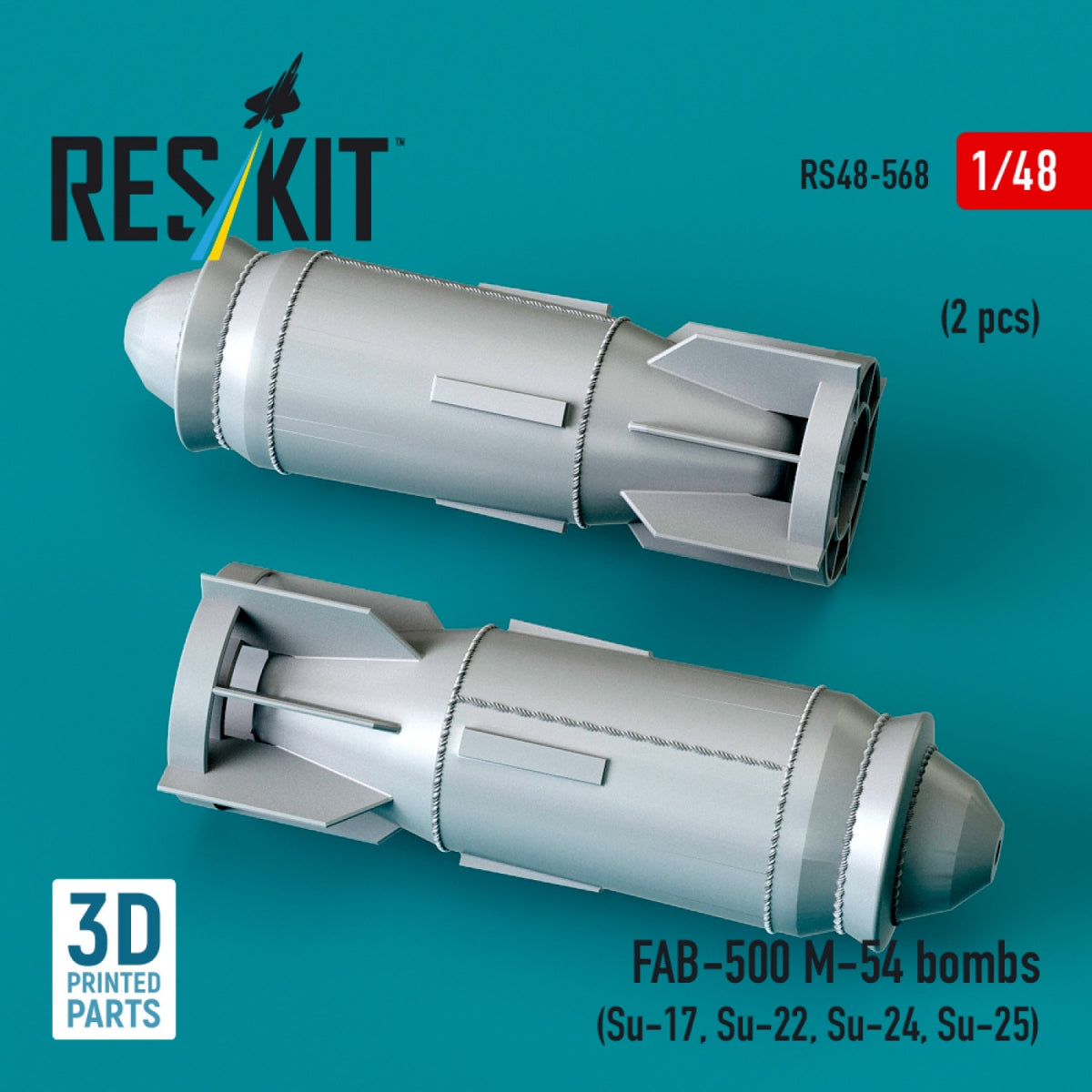 RESKIT RS48-0568 FAB-500 M-54 bombs (2 pcs) (Su-17, Su-22, Su-24, Su-25) (3D Printed) 1/48