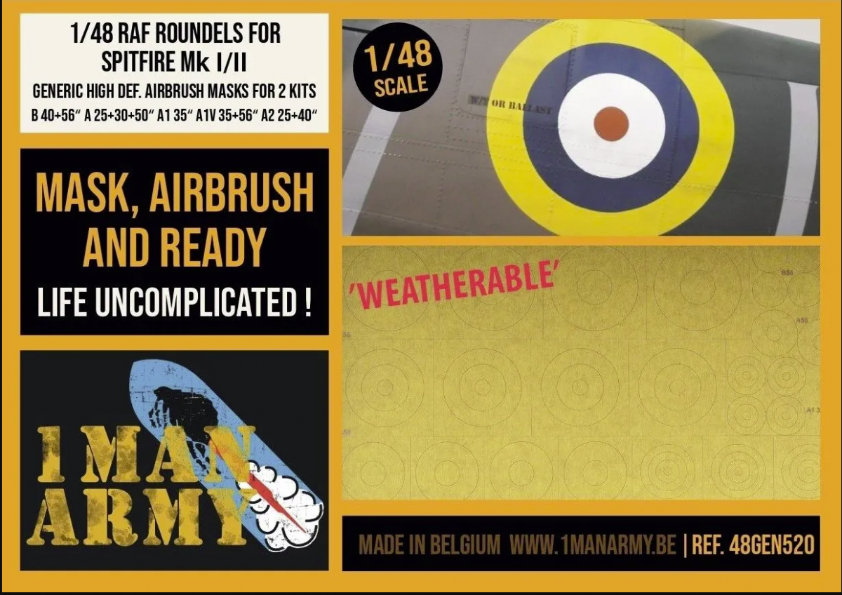 1 Man Army 48GEN520 RAF Roundels for Spitfire Mk I/II 1/48