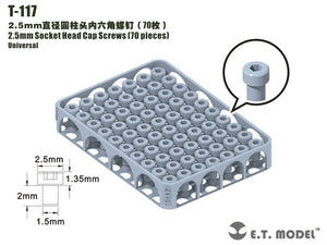Vis à tête cylindrique creuse ET modèle T-117 de 2,5 mm, lot de 70 pièces