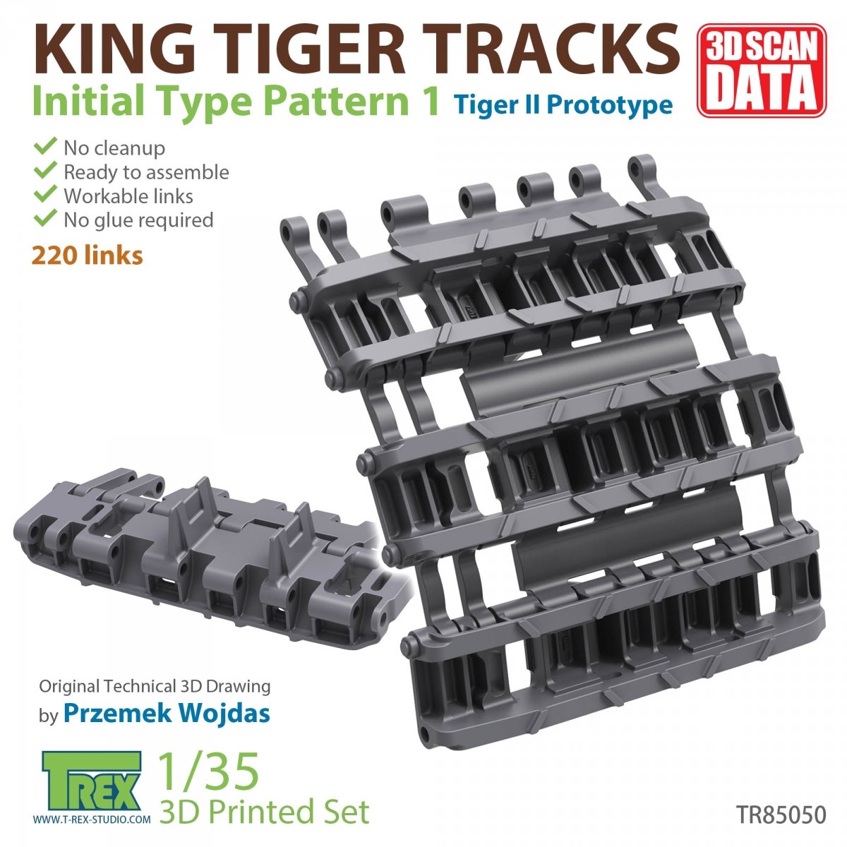 T-Rex Studio TR85050 Chenilles King Tiger, motif initial, échelle 1/35 