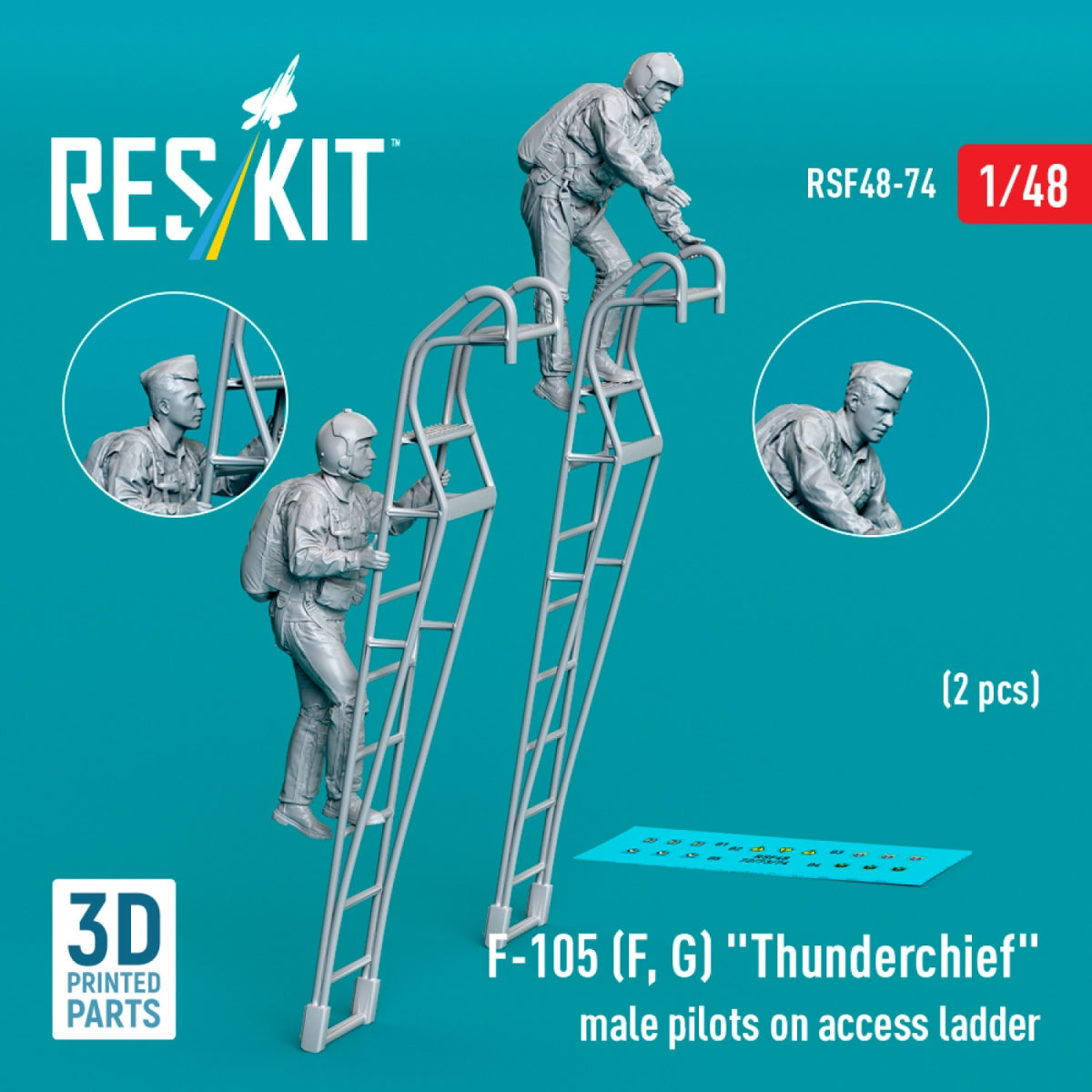 RESKIT RSF48-0074 F-105 (F, G) "Thunderchief" male pilots on access ladder (2 pcs) (3D Printed) 1/48