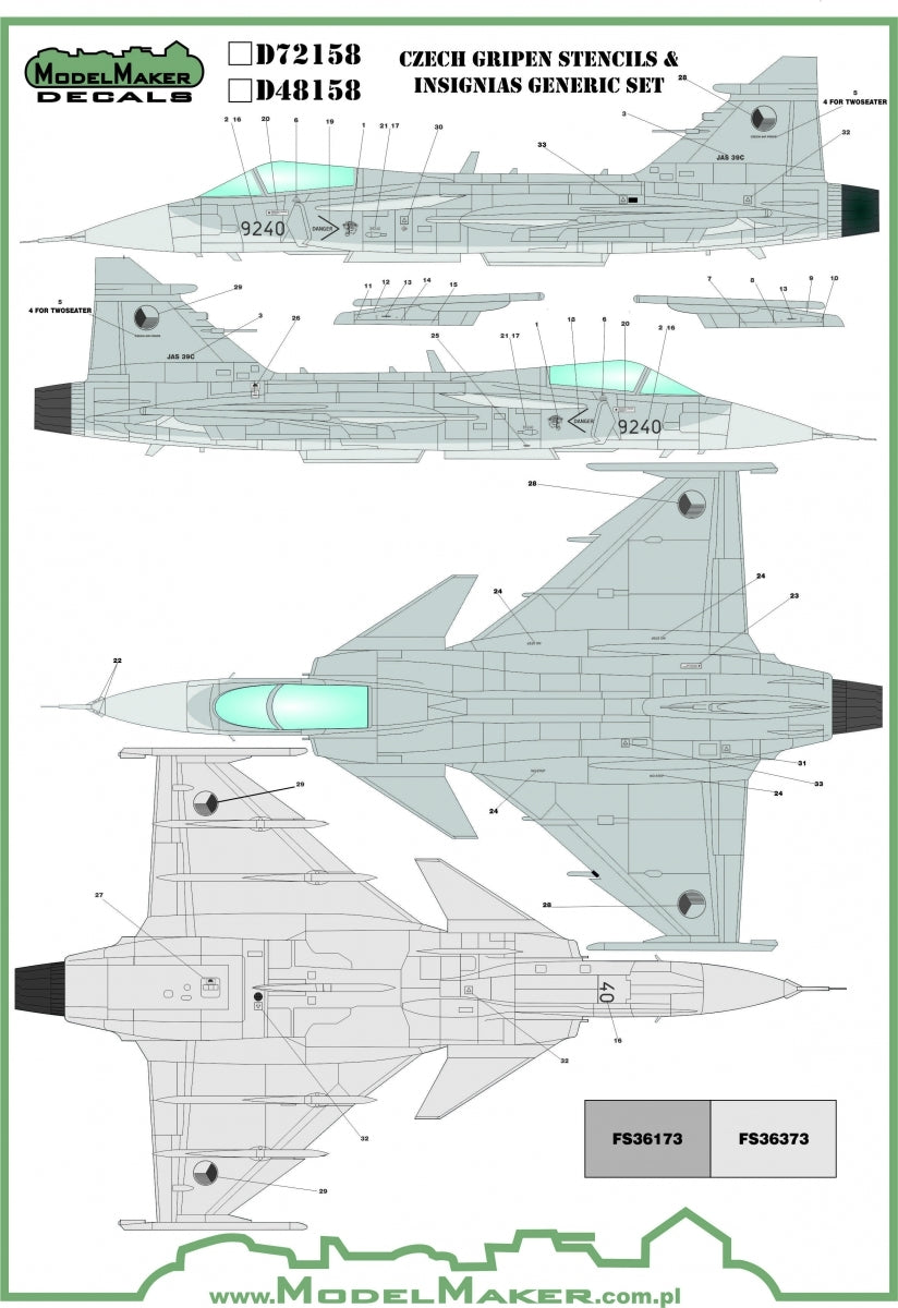 ModelMaker Decals D48158 Czech Gripen Stencils &amp; Insignias generic set 1/48