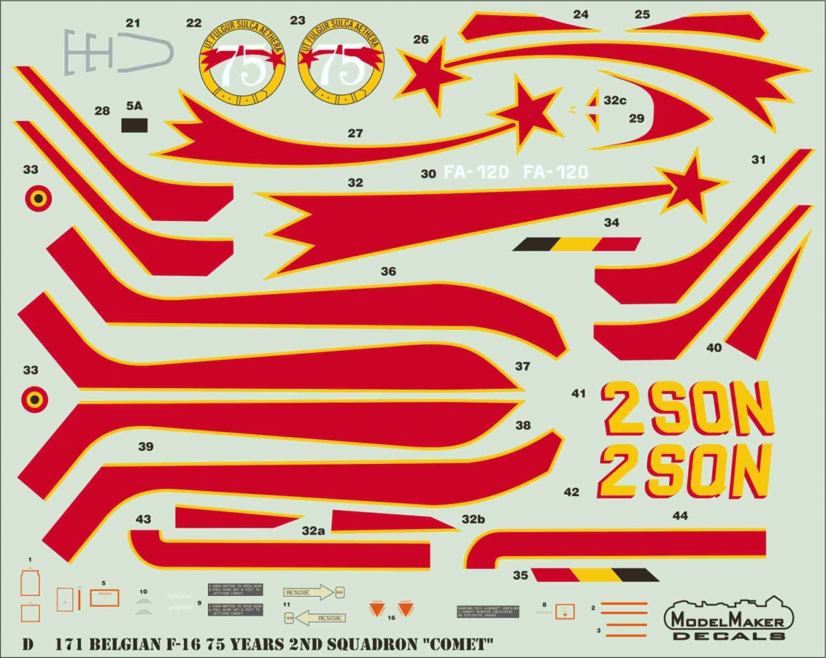 ModelMaker Decals D48171 Belgian F-16AM 75 Years 2ND Squadron &amp;quot;Comet&amp;quot; 1/48 – image 2