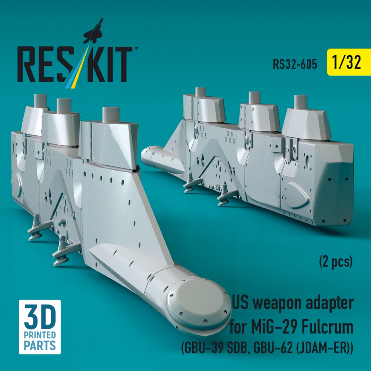 RESKIT RS32-0605 US weapon adapter for MiG-29 Fulcrum (2 pcs) (GBU-39 SDB, GBU-62 (JDAM-ER)) (3D Printed) 1/32