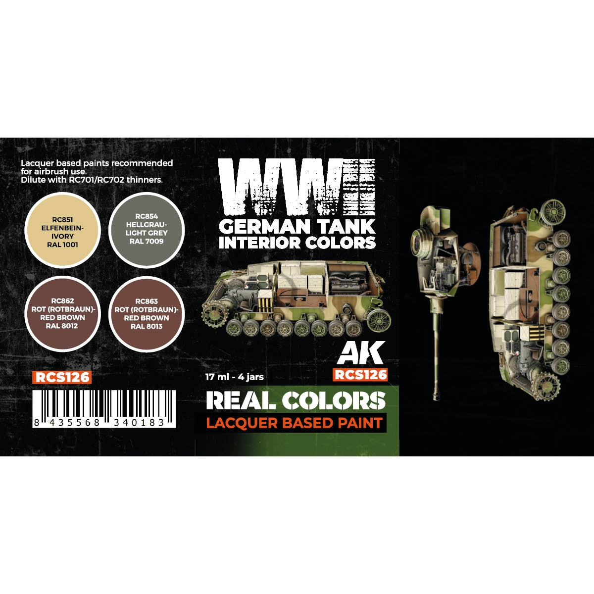 AK Interactive RCS126 WWII German Tank Interior Colors 4x17ml – zdjęcie 2