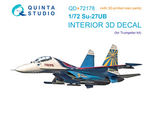 Quinta Studio QD+72178 Su-27UB 3D-Printed &amp;amp; coloured Interior on decal paper (Trumpeter) (with 3D-printed resin part) 1/72