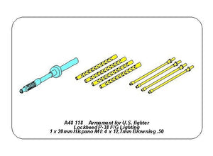 Ensemble d&amp;#39;armement Aber A48118 pour le chasseur américain Lookheed P-38 F/G Lightning : 1 canon de 20 mm et 4 canons de 12,7 mm, échelle 1/48 – image 2