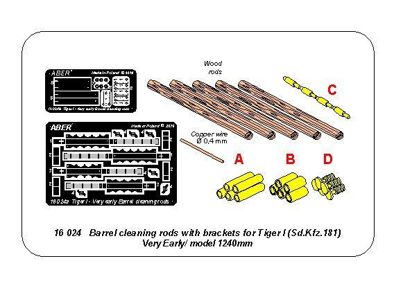 Aber 16024 Zestaw drążków do czyszczenia luf do Tiger I wczesny model 1240mm 1/16
