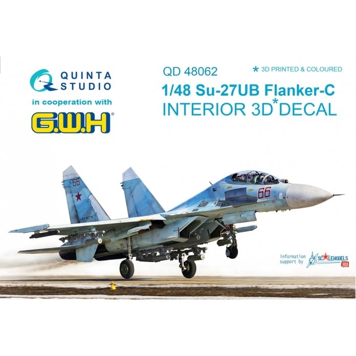 Quinta Studio QD48062 Su-27UB 3D-Printed & coloured Interior on decal paper (for GWH kit) 1/48