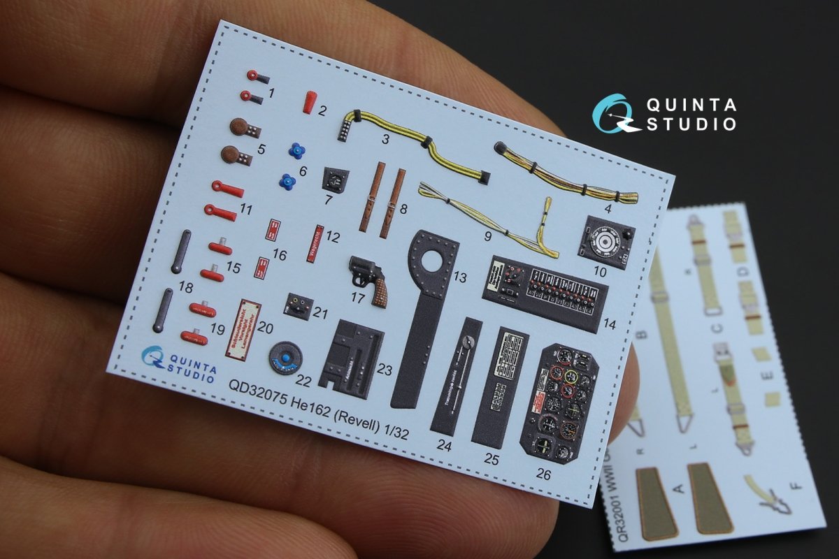 Quinta Studio QD32075 He 162 3D-Printed &amp;amp; coloured Interior on decal paper (for Revell kit) 1/32 – immagine 2