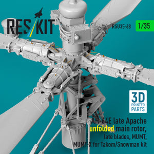 RESKIT RSU35-0068 AH-64E late Apache unfolded main rotor, late blades, MUMT, MUMT-X for Takom/Snowman kit (3D Printed) 1/35