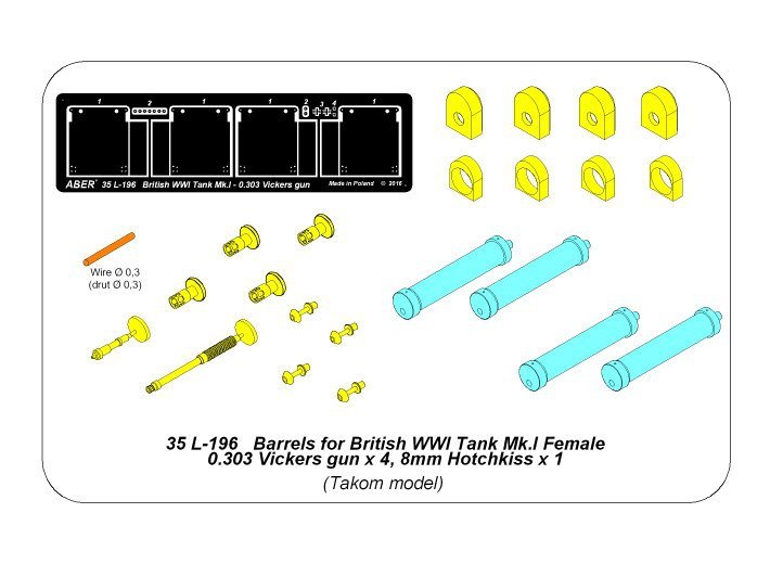 Aber 35L-196 Barrels for British WWI Tank Mk.I Female or 0.303 Vickers gun x 4 8mm Hotchkiss m.1909 x 1 1/35 – Bild 10
