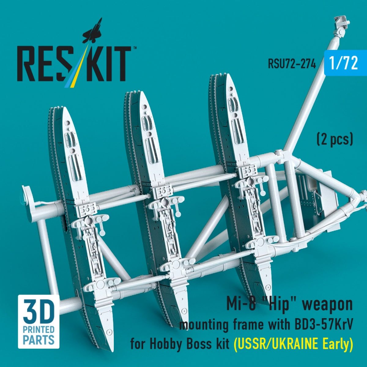 RESKIT RSU72-0274 Mi-8 "Hip" weapon mounting frame with BD3-57KrV for Hobby Boss kit (USSR/UKRAINE Early) (2 pcs) (3D Printed) 1/72