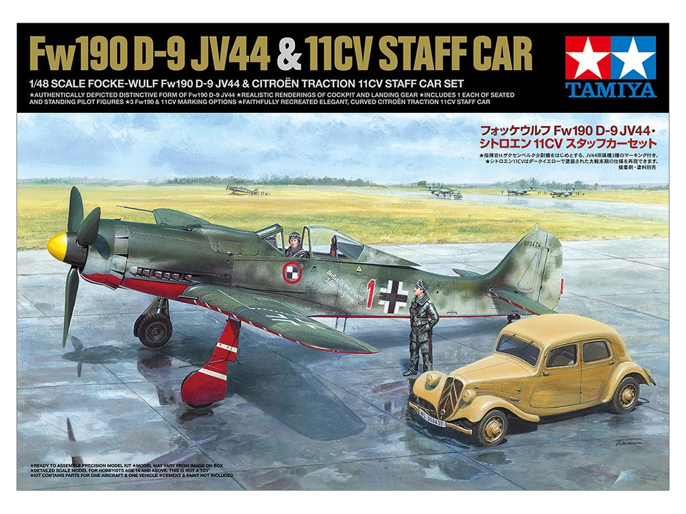 Tamiya 25213 Coffret de voitures d&amp;#39;état-major Focke-Wulf Fw190 D-9 JV44 et Citroën 11CV 1/48  – image 2