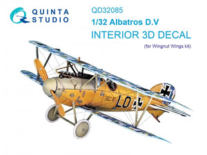 Quinta Studio QD32085 Albatros D.V 3D-Printed &amp;amp; coloured Interior on decal paper (Wingnut Wings) 1/32