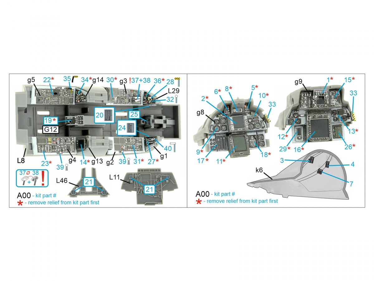 Intérieur imprimé en 3D et coloré pour F-14B de Quinta Studio QDS-48404 sur papier décalcomanie (GWH) (petite version) 1/48 – image 2