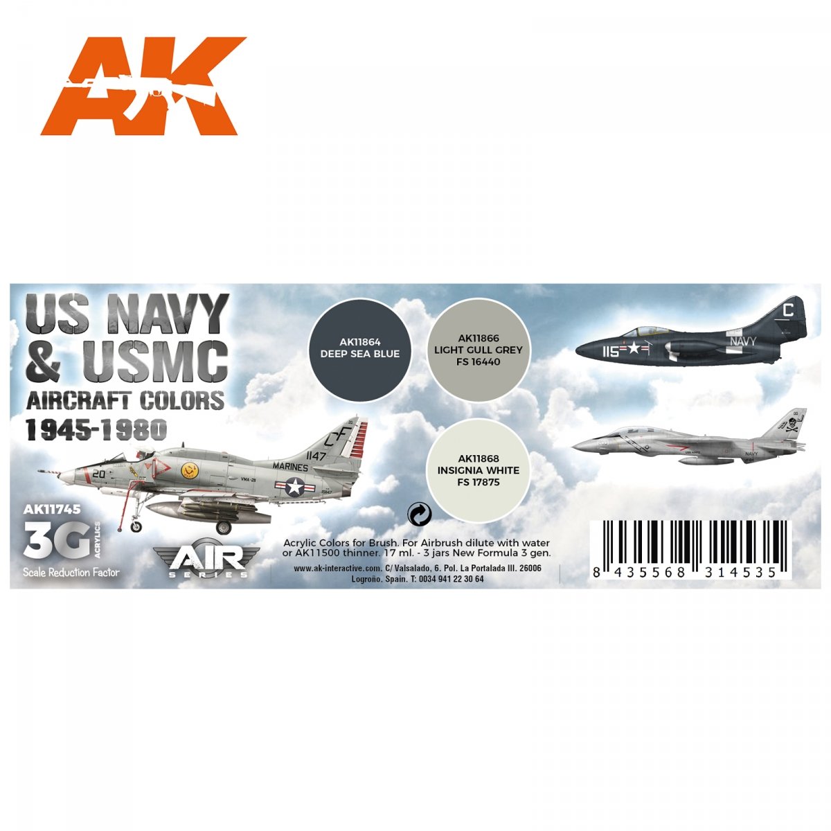 AK Interactive AK11745 Couleurs des aéronefs de l&amp;#39;US Navy et de l&amp;#39;US Marine Corps 1945-1980 3 x 17 ml – image 2