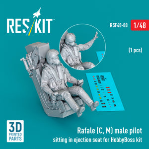 RESKIT RSF48-0088 Rafale (C, M) male pilot sitting in ejection seat for HobbyBoss kit (1 pcs) (3D Printed) 1/48