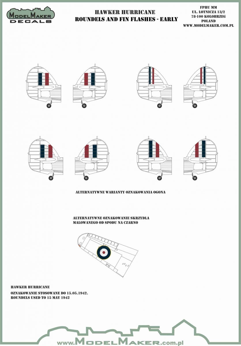 ModelMaker Decals IM48703 HAWKER HURRICANE ROUNDELS AND FIN FLASHES - EARLY 1/48 – zdjęcie 2