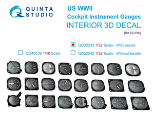 Quinta Studio QD32242 Instruments de cockpit américains de la Seconde Guerre mondiale avec cadrans, intérieur imprimé en 3D et coloré sur papier décalcomanie (Tous les kits) 1/32