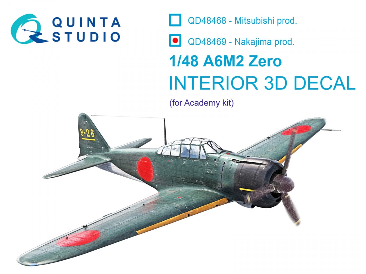Quinta Studio QD48469 A6M2 Zero (Nakajima Prod.) Intérieur coloré imprimé en 3D sur papier décalcomanie (Academy) 1/48