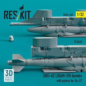 RESKIT RS32-0492 GBU-62 (JDAM-ER) bombs with pylons for Su-27 (2 pcs) (3D Printed) 1/32 – immagine 2