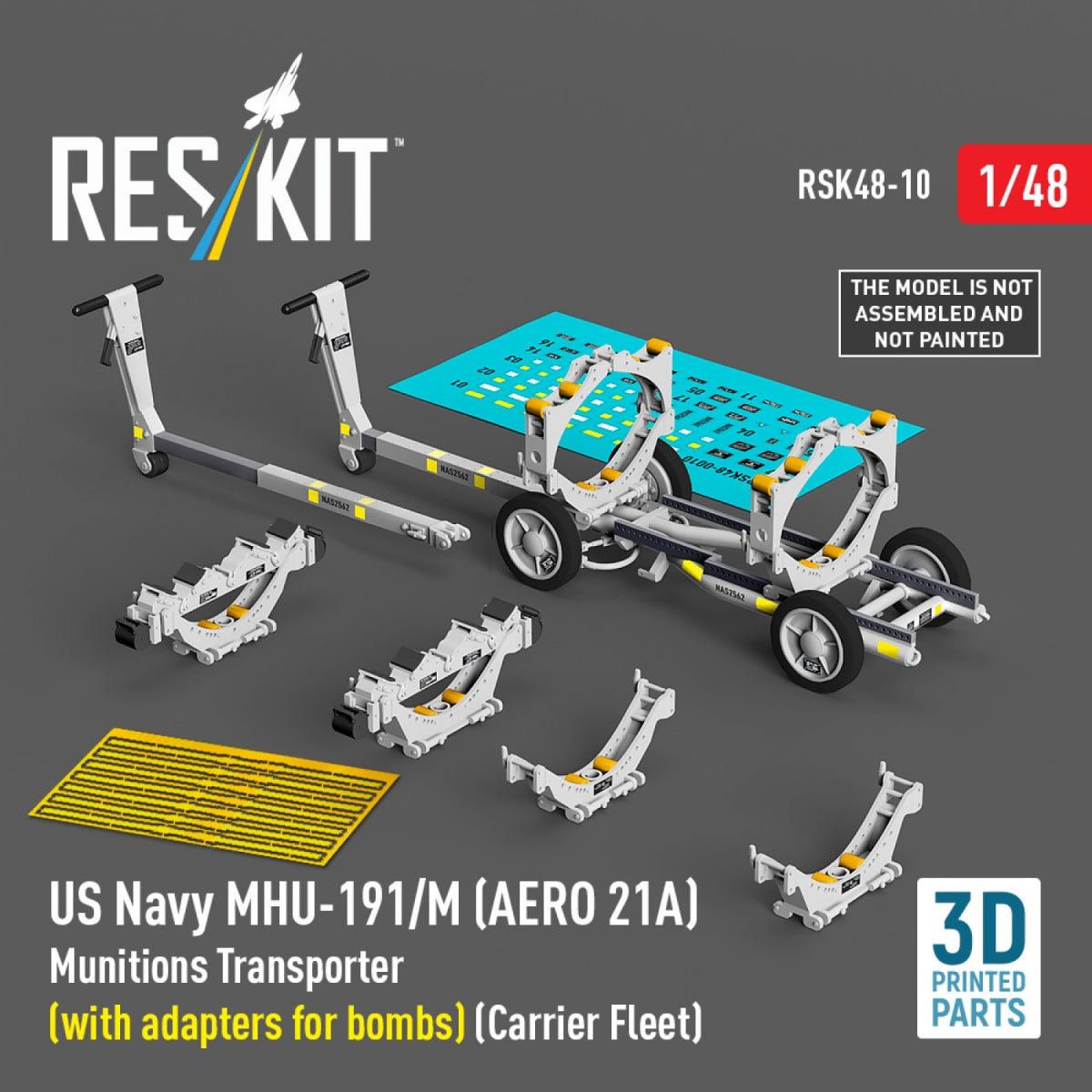 RESKIT RSK48-0010 US NAVY MHU-191/M (AERO 21A) Munitions Transporter (with adapters for bombs) (Carrier Fleet) (3D Printed model kit) 1/48 – Bild 2