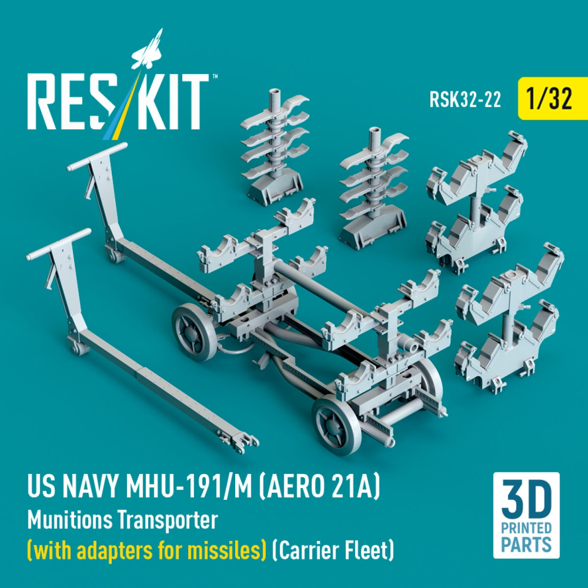 RESKIT RSK32-0022 US NAVY MHU-191/M (AERO 21A) Munitions Transporter (with adapters for bombs) (Carrier Fleet) (3D Printed model kit) 1/32 – Bild 3