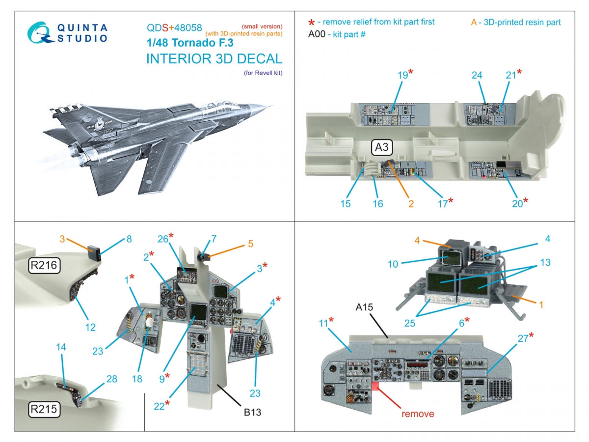 Quinta Studio QDS+48058 Tornado F.3 3D-Printed &amp;amp; coloured Interior on decal paper (Revell) (small version) (with 3D-printed resin parts) 1/48 – Bild 3