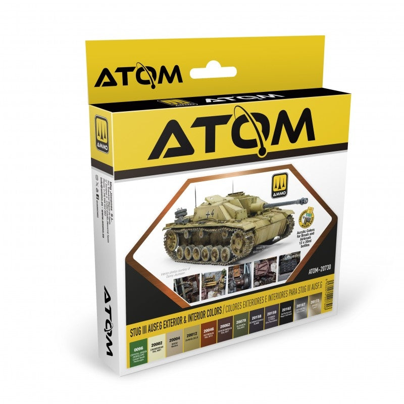 AMMO by Mig Jimenez 20730 ATOM STUG III Ausf.G Ensemble de couleurs extérieures et intérieures 12x20 ml