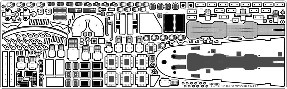 Pontos 37026FN USS BB-63 Missouri 1945 Advanced Detail Up Set (Teak tone stained wooden deck) 1/350 – zdjęcie 25