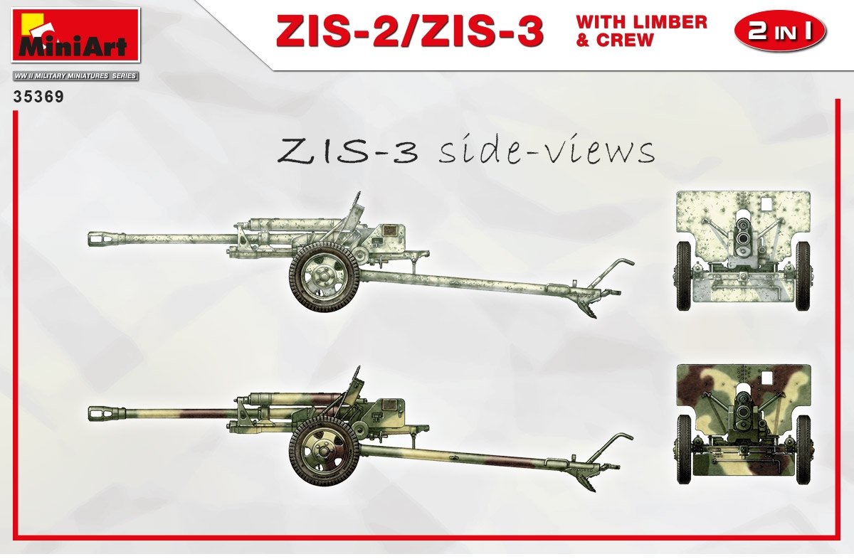 MiniArt 35369 ZiS-2/ZiS-3 with Limber &amp;amp; Crew 1/35 – immagine 3