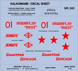 Weikert Decal DEC242 Armée Soviétique - TANK T-34/85 - Front de l&amp;#39;Est 1943-45 - vol.1 1/35