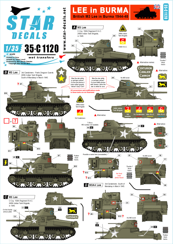 Star Decals 35-C1120 Lee en Birmanie 1/35