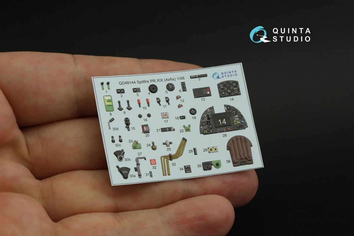 Quinta Studio QD48144 Spitfire PR.XIX 3D-Printed &amp;amp; coloured Interior on decal paper (Airfix) 1/48 – immagine 3