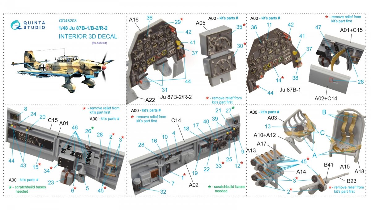Quinta Studio QD48208 Ju 87B-1/B-2/R-2 3D-Printed &amp;amp; coloured Interior on decal paper ( Airfix ) 1/48 – imagen 2