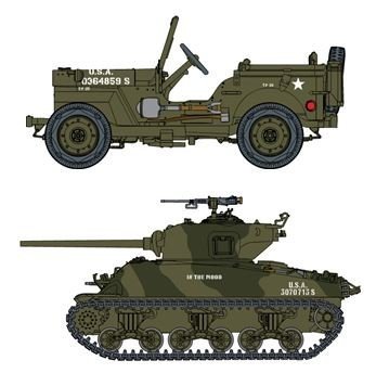 Dragon 7412 1/4 Ton 4x4 Truck + Sherman M4A1(76) W VVSS 1/72 – immagine 2