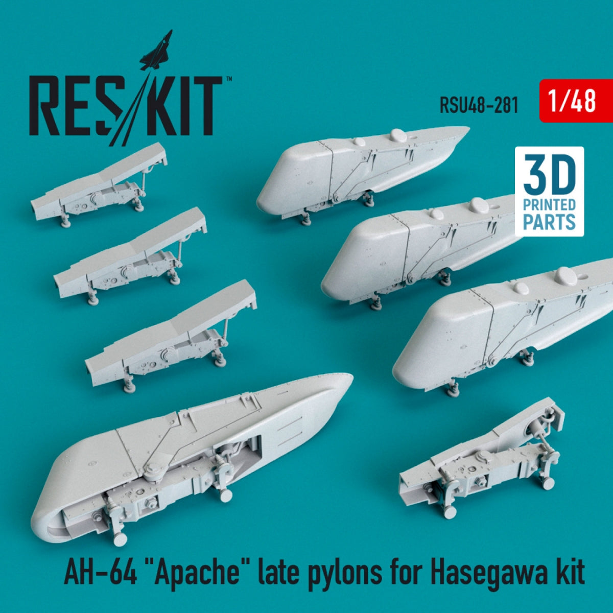 RESKIT RSU48-0281 AH-64 &amp;quot;APACHE&amp;quot; LATE PYLONS FOR HASEGAWA KIT (3D PRINTED) 1/48
