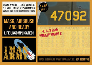 1 Man Army 48GEN714 USAAF WWII Letters / Numbers Full &amp; Stencil 18" (300 pcs) 1/48